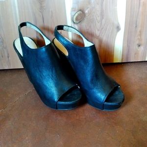 Peep toe sling back wedges